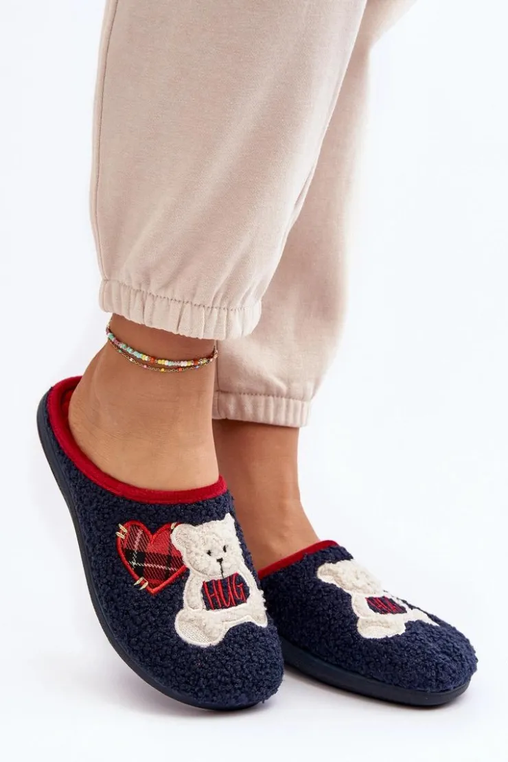 INBLU Kapcie Klasyczne|Klapki Damskie Klasyczne*Damskie Domowe Klapki Kapcie Z Misiem EC000095 Granatowe