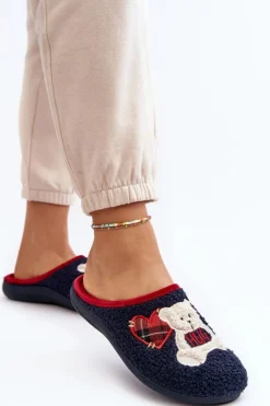 INBLU Kapcie Klasyczne|Klapki Damskie Klasyczne*Damskie Domowe Klapki Kapcie Z Misiem EC000095 Granatowe