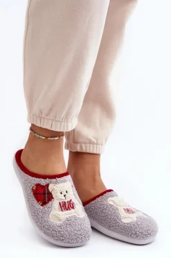 Damskie INBLU Damskie Domowe Klapki Kapcie Z Misiem EC000095 Szare