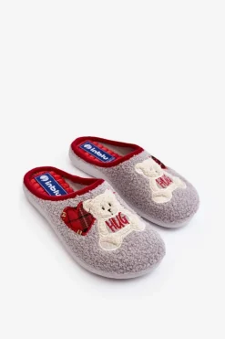 Damskie INBLU Damskie Domowe Klapki Kapcie Z Misiem EC000095 Szare