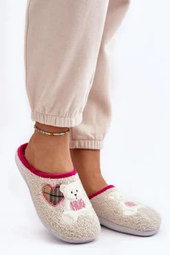 Sale INBLU Damskie Domowe Klapki Kapcie Z Misiem EC000095 Beżowe