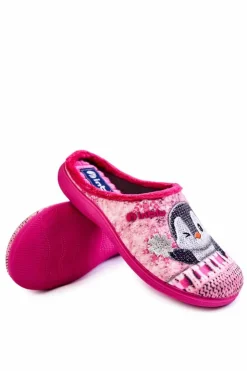 Damskie INBLU Damskie Domowe Klapki Papcie Pingwiny EC-81-023 Różowe