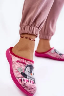 Damskie INBLU Damskie Domowe Klapki Papcie Pingwiny EC-81-023 Różowe