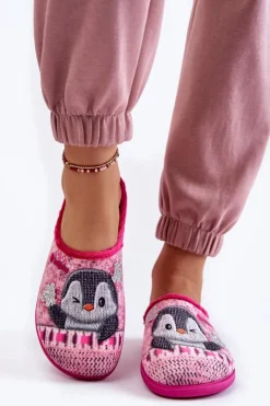 Damskie INBLU Damskie Domowe Klapki Papcie Pingwiny EC-81-023 Różowe