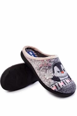 Online INBLU Damskie Domowe Klapki Papcie Pingwiny EC-81-025 Szare