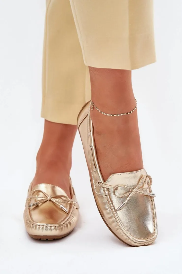 Damskie Boto Damskie Eko Skórzane Mokasyny Złote Si Passione