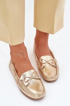 Damskie Boto Damskie Eko Skórzane Mokasyny Złote Si Passione