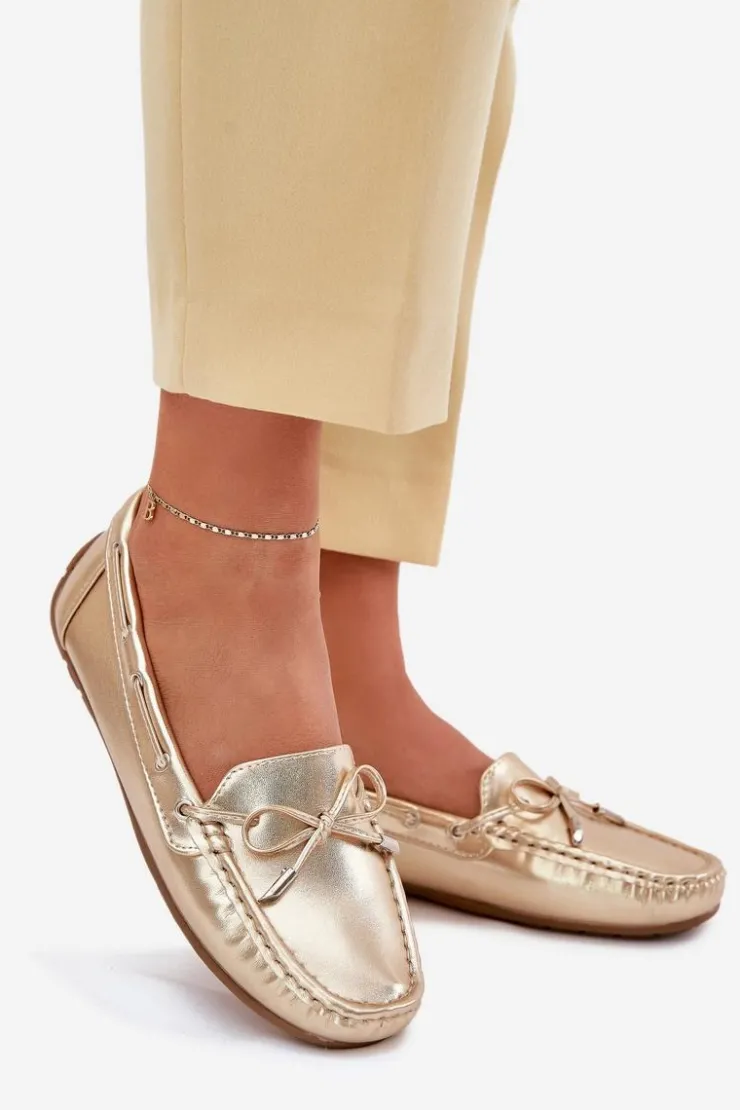 Damskie Boto Damskie Eko Skórzane Mokasyny Złote Si Passione