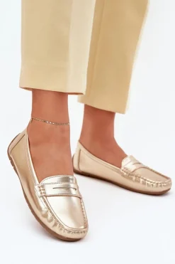 Boto Loafersy Damskie|Mokasyny Damskie Zamszowe*Damskie Eko Skórzane Mokasyny Złote Lenvie Złoty