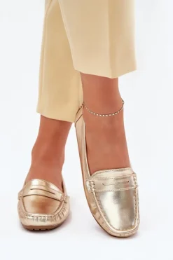 Boto Loafersy Damskie|Mokasyny Damskie Zamszowe*Damskie Eko Skórzane Mokasyny Złote Lenvie Złoty