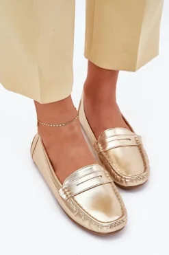 Boto Loafersy Damskie|Mokasyny Damskie Zamszowe*Damskie Eko Skórzane Mokasyny Złote Lenvie Złoty