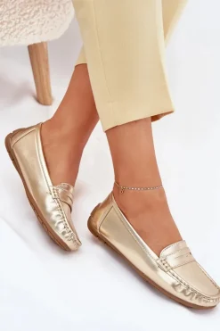 Boto Loafersy Damskie|Mokasyny Damskie Zamszowe*Damskie Eko Skórzane Mokasyny Złote Lenvie Złoty