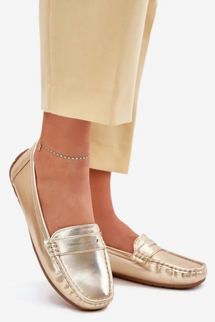 Boto Loafersy Damskie|Mokasyny Damskie Zamszowe*Damskie Eko Skórzane Mokasyny Złote Lenvie Złoty