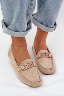 Evento Loafersy Damskie|Mokasyny Damskie Zamszowe*Damskie Eko Zamszowe Mokasyny Z Ozdobą Beżowe Seathra