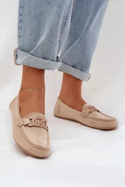 Evento Loafersy Damskie|Mokasyny Damskie Zamszowe*Damskie Eko Zamszowe Mokasyny Z Ozdobą Beżowe Seathra
