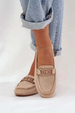Evento Loafersy Damskie|Mokasyny Damskie Zamszowe*Damskie Eko Zamszowe Mokasyny Z Ozdobą Beżowe Seathra