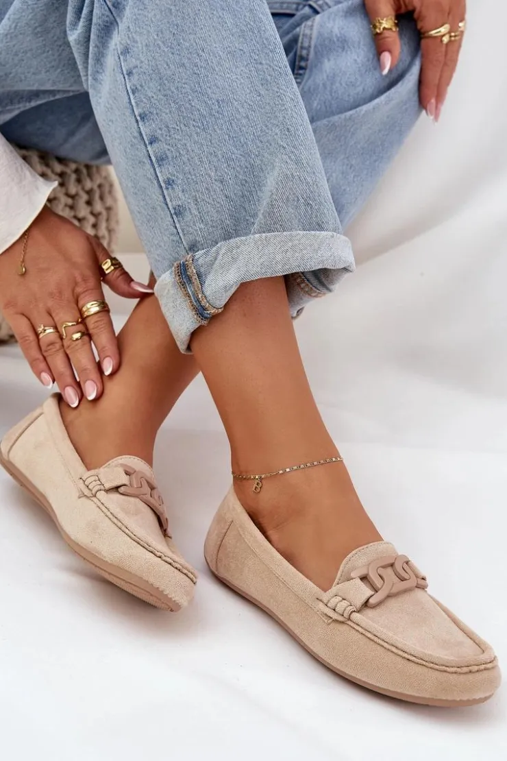 Evento Loafersy Damskie|Mokasyny Damskie Zamszowe*Damskie Eko Zamszowe Mokasyny Z Ozdobą Beżowe Seathra