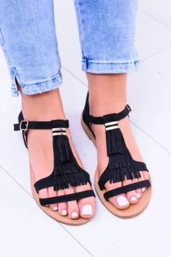 Damskie Boto Damskie Eleganckie Płaskie Sandałki Memi Czarne