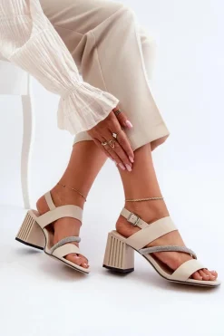Damskie Damskie buty S.Barski Damskie Eleganckie Sandały Na Słupku Beżowe D&A MR38-549