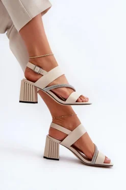 Damskie Damskie buty S.Barski Damskie Eleganckie Sandały Na Słupku Beżowe D&A MR38-549