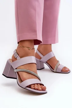 Damskie buty S.Barski Sandały Na Słupku|Sandały Na Obcasie*Damskie Eleganckie Sandały Na Słupku Fioletowe D&A MR38-549 Fioletowy