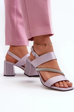 Damskie buty S.Barski Sandały Na Słupku|Sandały Na Obcasie*Damskie Eleganckie Sandały Na Słupku Fioletowe D&A MR38-549 Fioletowy