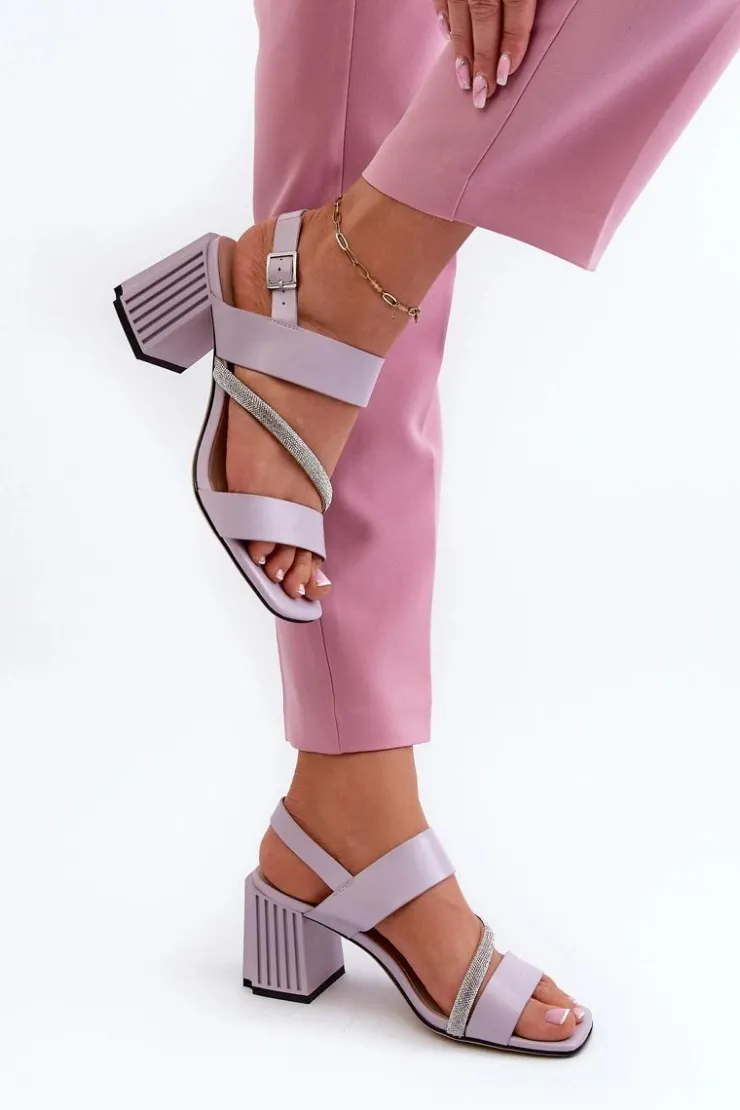 Damskie buty S.Barski Sandały Na Słupku|Sandały Na Obcasie*Damskie Eleganckie Sandały Na Słupku Fioletowe D&A MR38-549 Fioletowy