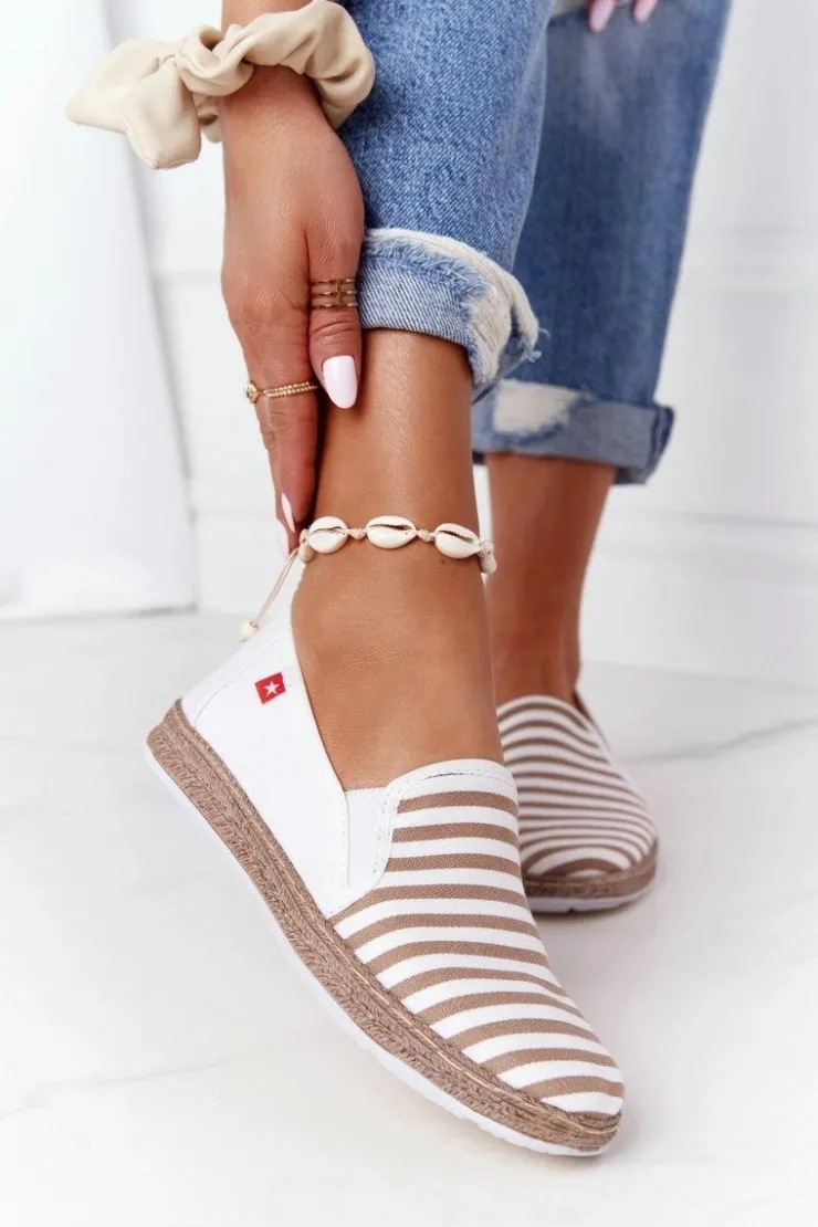 Damskie Big Star Shoes Damskie Espadryle Big Star HH276001 Beżowo-Białe