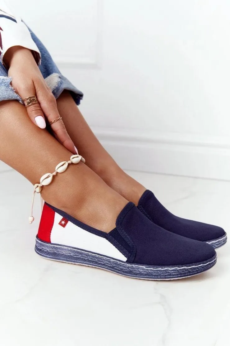 Discount Big Star Shoes Damskie Espadryle Big Star HH276008 Granatowo-Białe