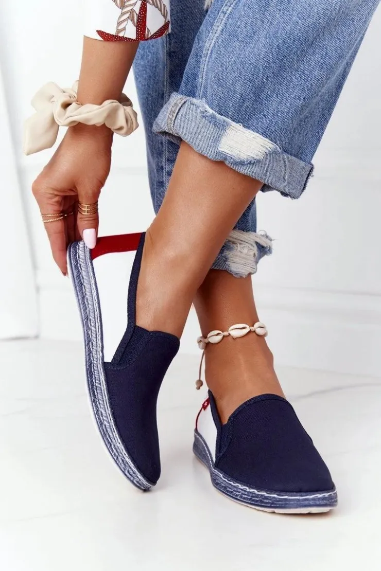 Discount Big Star Shoes Damskie Espadryle Big Star HH276008 Granatowo-Białe