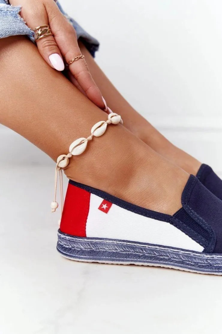 Discount Big Star Shoes Damskie Espadryle Big Star HH276008 Granatowo-Białe