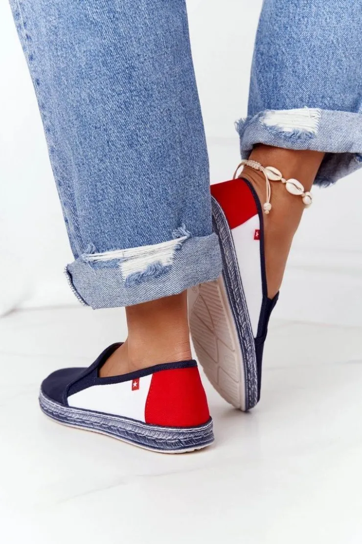 Discount Big Star Shoes Damskie Espadryle Big Star HH276008 Granatowo-Białe