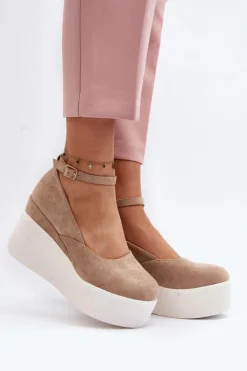 Sale Boto Damskie Espadryle Na Koturnie Beżowe Malla