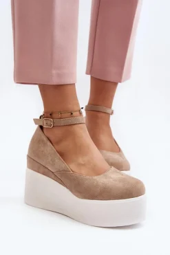 Sale Boto Damskie Espadryle Na Koturnie Beżowe Malla