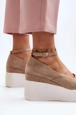 Sale Boto Damskie Espadryle Na Koturnie Beżowe Malla