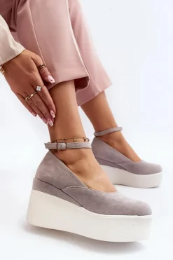 Boto Sandały Na Koturnie*Damskie Espadryle Na Koturnie Szare Malla Szary