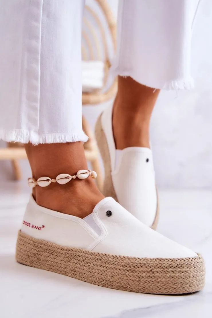 Cross Jeans Czarne Espadryle*Damskie Espadryle Na Platformie JJ2R4013C Białe