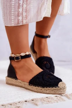 New Boto Damskie Espadryle Na Plecionej Platformie Czarne Calise