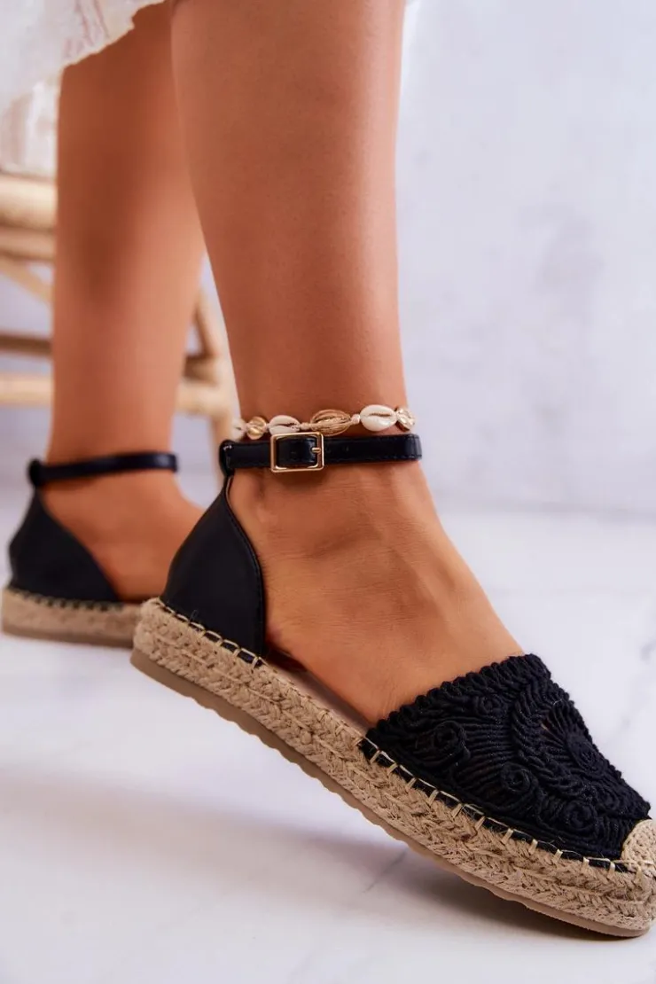 New Boto Damskie Espadryle Na Plecionej Platformie Czarne Calise