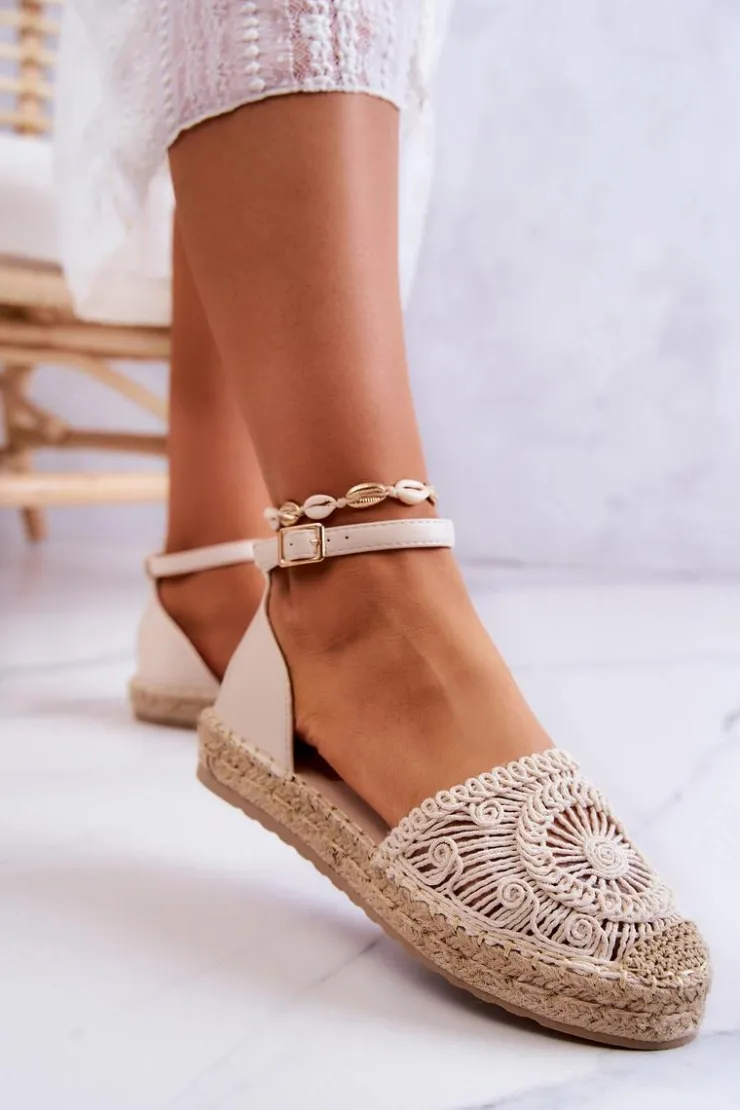 Boto Czarne Espadryle*Damskie Espadryle Na Plecionej Platformie Beżowe Calise