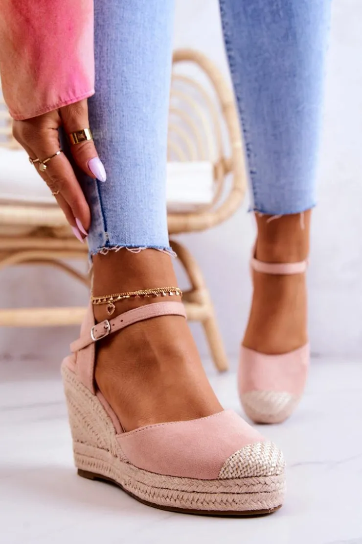 Best Boto Damskie Espadryle Na Plecionej Platformie Różowe Canillo
