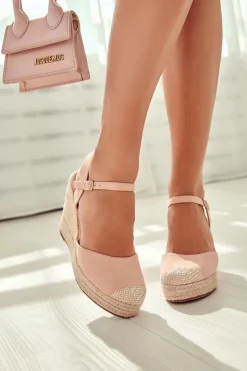 Best Boto Damskie Espadryle Na Plecionej Platformie Różowe Canillo