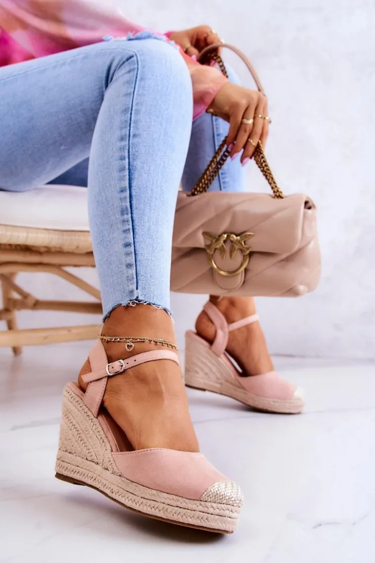 Best Boto Damskie Espadryle Na Plecionej Platformie Różowe Canillo