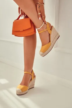 Damskie Boto Damskie Espadryle Na Plecionej Platformie Żółte Canillo