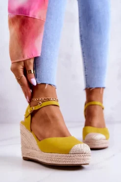 Damskie Boto Damskie Espadryle Na Plecionej Platformie Żółte Canillo