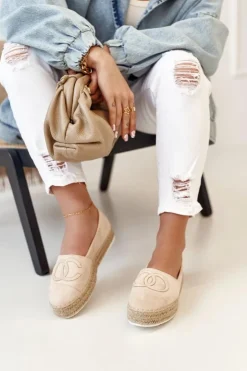 Damskie Boto Damskie Espadryle Na Słomkowej Platformie Beżowe Febi