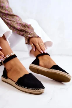 Best Evento Damskie Espadryle Na Sprzączkę Czarne Bonetti