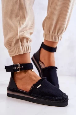 Big Star Shoes Czarne Espadryle*Damskie Espadryle Na Sprzączkę Big Star JJ274888 Czarne