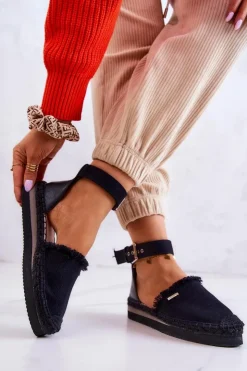 Big Star Shoes Czarne Espadryle*Damskie Espadryle Na Sprzączkę Big Star JJ274888 Czarne