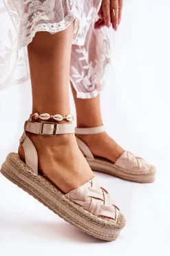 Clearance Boto Damskie Espadryle Sandały Na Platformie Beżowe Susane